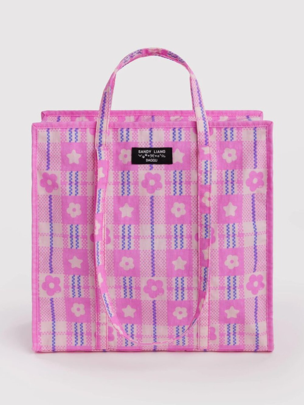 NWT Baggu x Sandy Liang Large Nylon Market Bag Pink Plaid